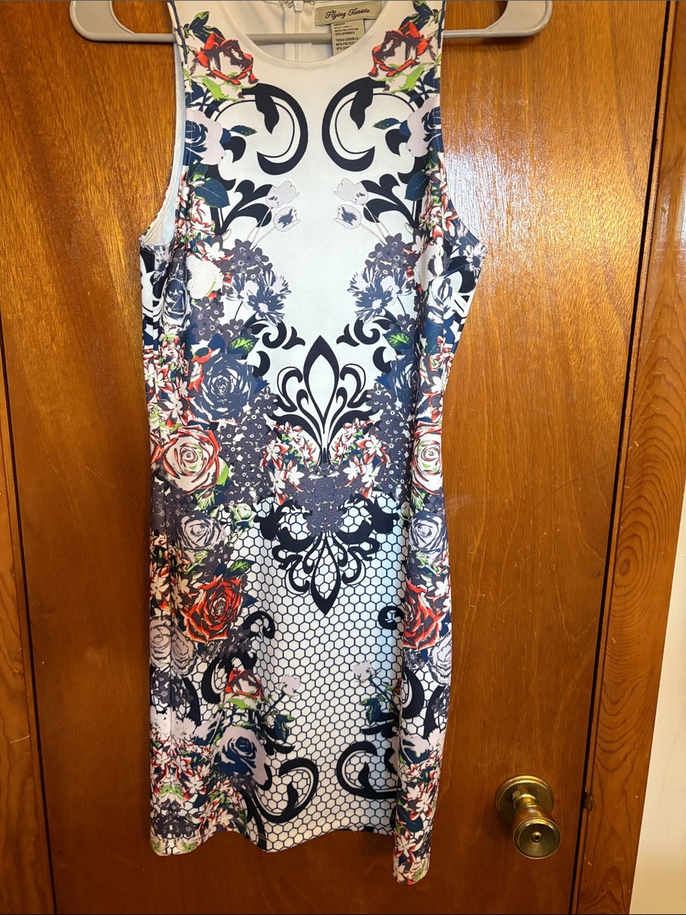 Flying Tomato White Floral & Navy Ornamental Midi Dress